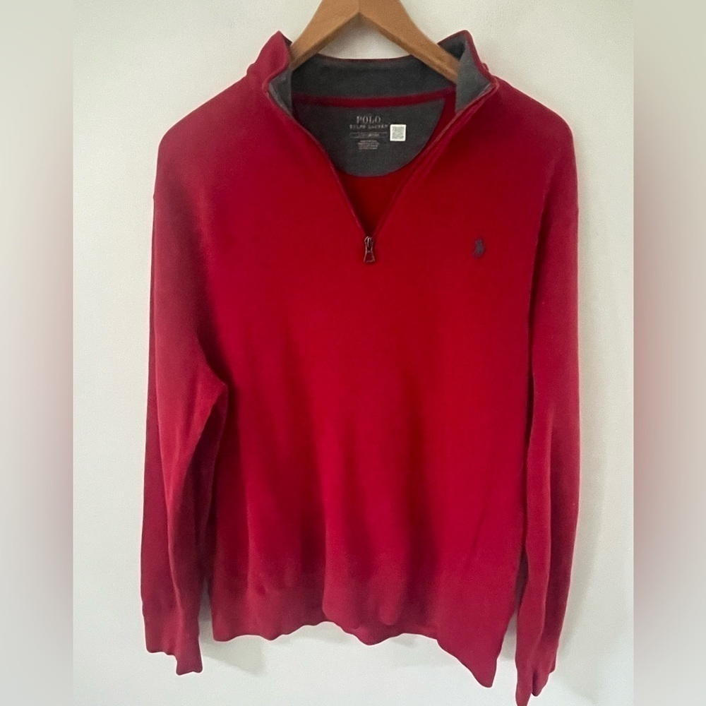 Ralph Lauren Mens 1/4 Zip Maroon Long Sleeve Cotton Viscose Blend Size L Sweater